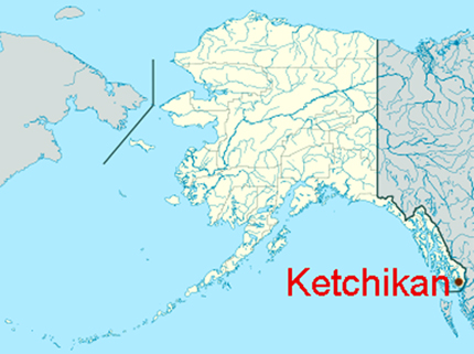 Alaska map  with  location of Ketchikan